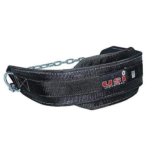 USI UNIVERSAL Dip Belt, DPL Dip Belts With Chain & Snap Hook, Padded Nylon & Metal Construction, Contoured Shape To Fit Around Waist, Weight Capacity (Dips) 60kg, 6" Padding
