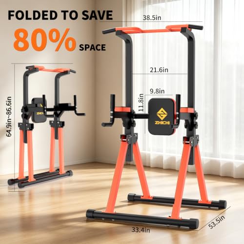 Z ZHICHI Foldable Pull-Up Dip Station Weight Capacity 400LBS - color: black
