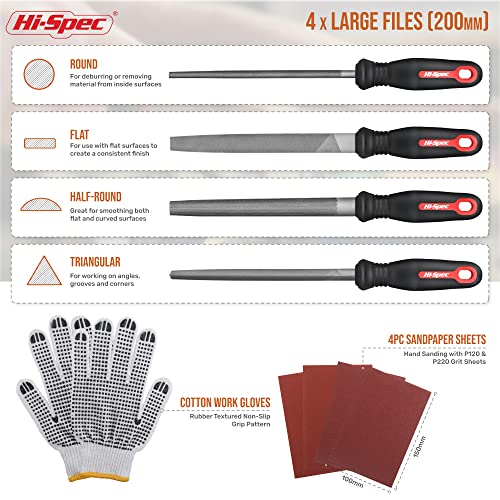 Hi-Spec Metal Hand and Small Mini Needle Steel File Set in a Carry Case | 16pc, varied profiles, shaping and deburring control, smooths edges, durable steel, zipper case, cleanup brush, quick setup - size: 16 pieces