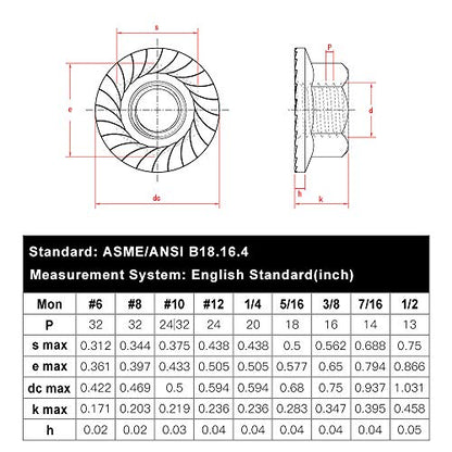 6# 32 Serrated Flange Hex Lock Nuts, 304 Stainless Steel 18-8 Anti-Loose Nuts for Machinery, Automotive, DIY, 100 PCS - size: #6-32