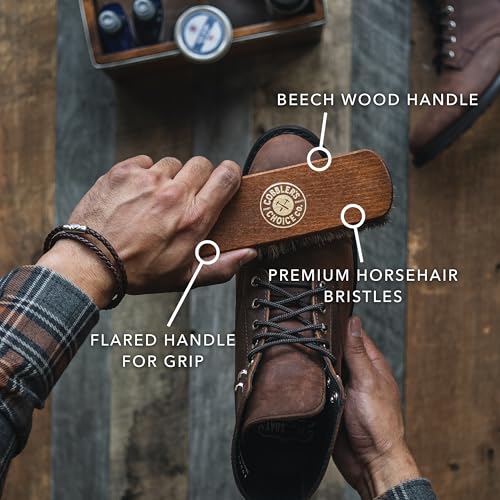 Premium Shoe Brush - Horsehair Shoe Brush - Concaved Handle for Premium Grip, Brown - color: Brown