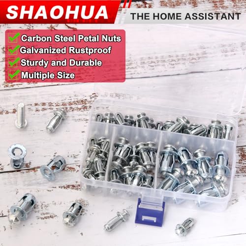 50 Sets Jack Nuts M4 M5 M6 M8 Petal Nuts Expansion Screws with Drywall Screw Gun Setter, Anchor Fasteners for Hollow Wall, Metal Sheet, Drywall, Aluminum Panel, Furniture, Automotive, Cars - size: A. M4 M5 M6 M8