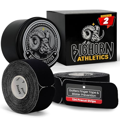 Bighorn Athletics Blister Prevention Tape w/Tin, 134 Precut Strips, Black | Waterproof precut strips protect fingers & feet from blisters. Flexible, skin-friendly. Stays on for golf, hikes & long runs. - color: Black, size: 2-Pack
