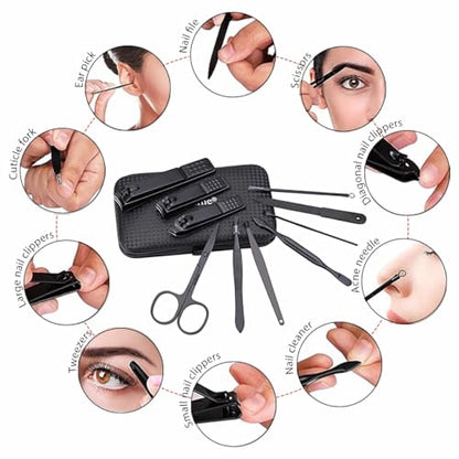 Glamne Manicure Set Nail Clippers Kit Professional Stainless Steel Nail Care Tools with Leather Travel Case 10 in 1 Black - color: Red
