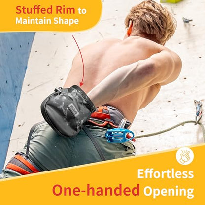 Chalk Bag for Rock Climbing, Climbing Chalk Bag Brush Loop and Zippered Pocket for Bouldering, Gym, Cross Fit, Weight Lifting, Disc Golf