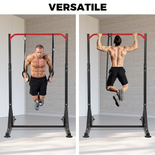 Pull Up Station, Power Tower Adjustable Pullup Bar Free Standing, Heavy Duty Multifunction Strength Training Pull Up Bar, Gym Workout Fitness Equipment Chin up Bar for Home Outdoor, 440LBS Capacity - color: Red