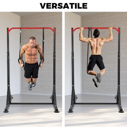 Pull Up Station, Power Tower Adjustable Pullup Bar Free Standing, Heavy Duty Multifunction Strength Training Pull Up Bar, Gym Workout Fitness Equipment Chin up Bar for Home Outdoor, 440LBS Capacity - color: Red