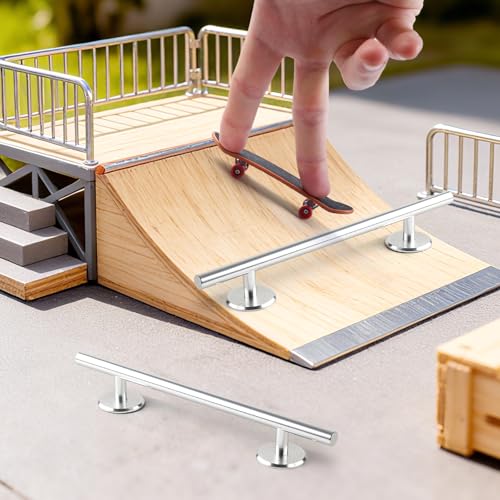 Simhoa Professional Fingerboard Rail, 25cm Skateboard Obstacle Rod with Stable Base, Mini Fingerboard Deck Fingerboard Ramp, Party Favor, Skatepark Accessory for Fingerboard Players, Round Silver - color: 25cm Round Silver