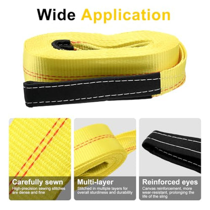Pindex 2 Pack 2" x 20' Upgrade Web Lifting Sling & 1/2" D Ring Shackle 13000 Lbs Breaking Force 3500 Lbs Pulling Forces Lift Sling Straps for Rocks Trees Mowers Tool in Trailer Tractor Truck,Yellow - size: 2" x 20' & Ring Shackle