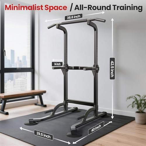 Dskeuzeew Pull Up Bar Free Standing for Multi-Function Home Gym Strength, Pull Up Dip Station Assistive Trainer Height Adjustable, Power Tower Training Heavy-Duty Fitness Equipment - color: Black