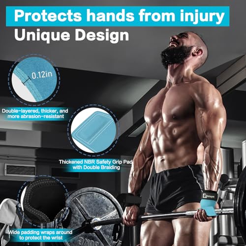 Weight Lifting Wrist Strap, Double-Layer Leather Wrist Straps for Gym Strength Training Weightlifting,Deadlift and Powerlifting, Enhance Grip Strength Neoprene Padding Gym Workout Lifting Straps Men/Women Pair - color: Blue