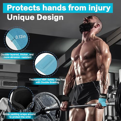 Weight Lifting Wrist Strap, Double-Layer Leather Wrist Straps for Gym Strength Training Weightlifting,Deadlift and Powerlifting, Enhance Grip Strength Neoprene Padding Gym Workout Lifting Straps Men/Women Pair - color: Blue