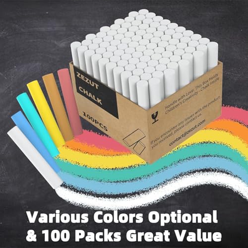 White Chalk 100PCS, Low Dust Chalks Stick Bulk for Chalkboard Blackboard Non-Toxic - color: White