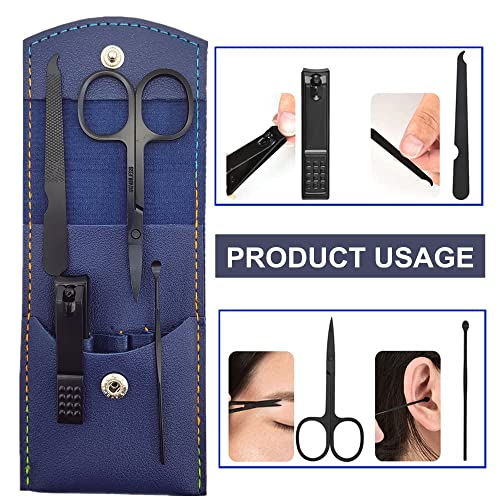 Manicure Set, Professional Men/Women Nail Clippers Kit 4PCS, Stainless Steel Nail Cutter Care Tools Professional Grooming Kits, PU Leather Travel Case(black) - color: black