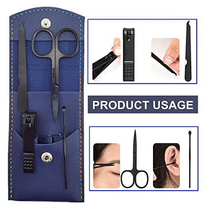 Manicure Set, Professional Men/Women Nail Clippers Kit 4PCS, Stainless Steel Nail Cutter Care Tools Professional Grooming Kits, PU Leather Travel Case(black) - color: black