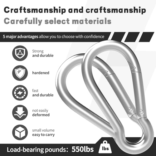 Heavy Duty Spring Snap Hook Carabiners, Galvanized Steel Quick Links, Spring Clips in Black & Silver, Multiple Sizes: 1.6Inch/2Inch/2.4Inch/3Inch/4Inch, for Swing Hammock Camping Keychain Outdoor - size: M8-100PCS, style: Silver