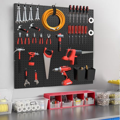 FZK Peg Board Wall Organizer Kit. Heavy Duty, 82PCS Metal Pegboard, Black, 36 * 24 - color: 82PCS-Black Pegboard Kit