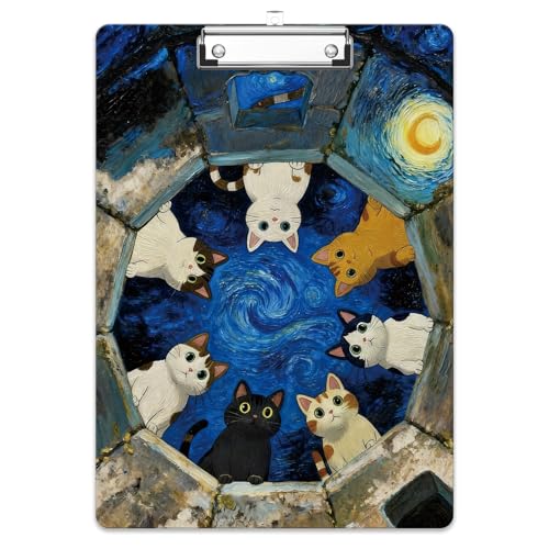 Rimilak Wood Clipboard, 8.5x11 Hardboard Clip Board,Cute Sky Cat | Fun Design, Cute Custom Pattern, 9 x 12.5 in Letter Size for Classroom, Teachers, Kid, Woman, School & Office Supply - color: Cute Sky Cat