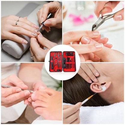 Professional Manicure & Pedicure Set 20-Piece - Stainless Steel Nail Care Tools with Luxury Leather Travel Case (Black)