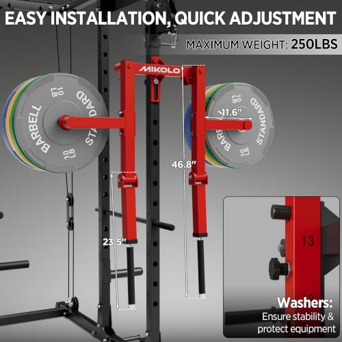 Mikolo Lateral Raise Attachment for Squat Rack, Standing Lateral Raise Machine with 1" Holes, Power Rack Cage Attachment, Upper Body Strength Training Machine for Home Gym - color: Red