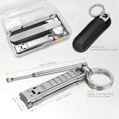 Portable UItra Thin Nail Clippers for Natural Fingernail and Toenails, Stainless Steel Sharp Wide Jaw Folding Travel Finger Nail Cutters with Keychain, Nail File and Earpick Set for Men, Adults - color: Set B