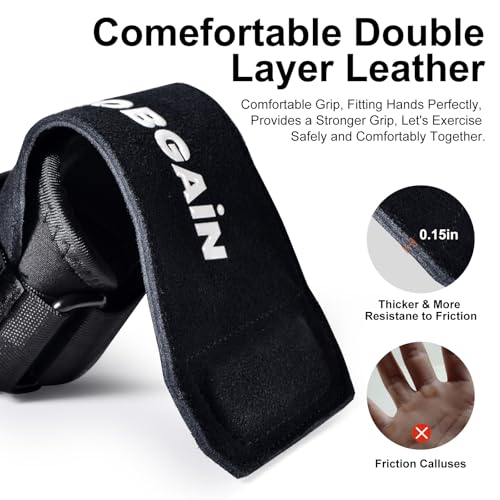 Weight Lifting Wrist Strap for Men & Women, 1 Pair | Double Layer Leather, For Deadlift and Powerlifting, Adjustable Neoprene Padded Wrist Wraps - color: Black