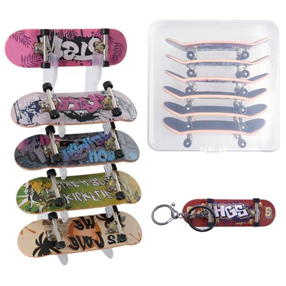 6 PCS Pro Shallow Concave Fingerboard Set | Mini Finger Skateboard Starter Kit with Display Stand | Exquisite Finger Sports Party Favors & Fun Novelty Gift(Special Edition)