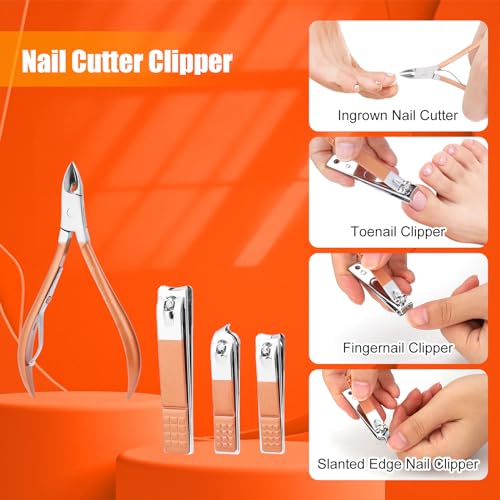 Professional Nail Care Kit - 18-Piece Manicure Set with Stainless Steel Ingrown Nail Toenail Cuticle Cutter Clipper Pedicure Kit,Grooming Kits with Portable Travel Case.(Rose Gold) - color: Rose Gold