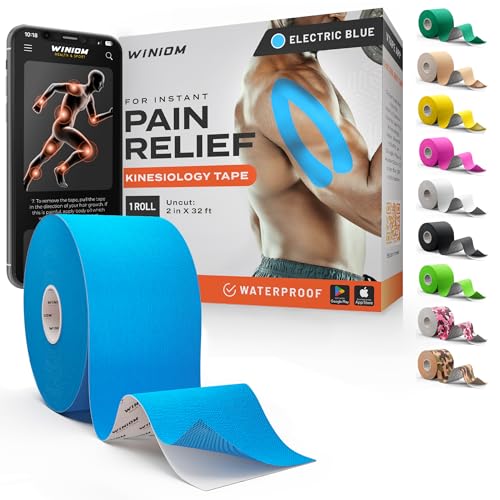 Kinesiology Tape - Waterproof Athletic Sports Tape for Knee, Shoulder, Arm & Back Support | 3-5 Day Adhesion, Hypoallergenic & Latex-Free + Taping Guide (Uncut, 2"x32ft Roll, Electric Blue) - color: Pack E: Electric Blue, size: 32 Feet - Uncut