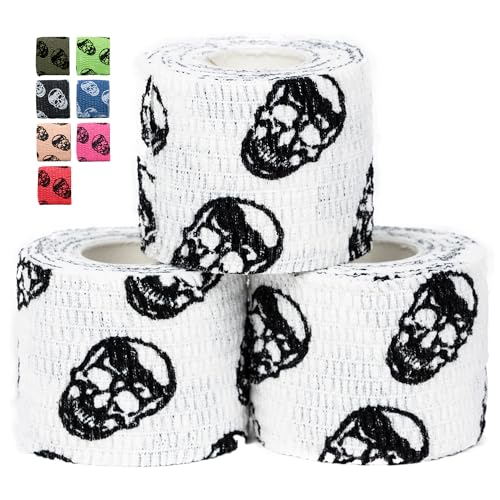 Gymreapers Hook Grip Weightlifting Tape (3 Pack) Premium Adhesive Thumb Skull Tape for Finger Protection, Powerlifting, Exercise & Cross Training - Athletic Sweat Proof Tape - color: White