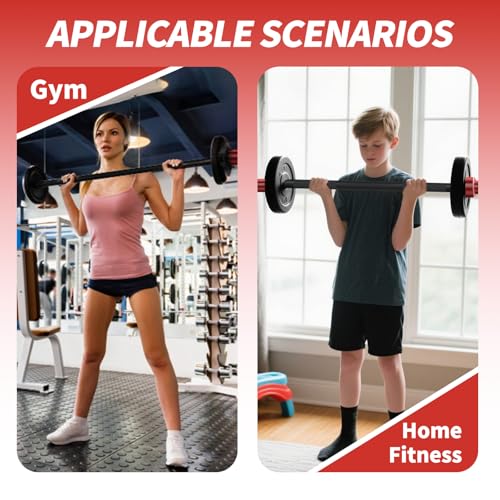 Egles Kids Barbell 5.5LB Mini Barbell Bar 4ft for Kid Women & Beginners Weighted Bar - Compatible with 2-Inch Weight Plates, for Strength Training Gym Weight Lifting, Multi-Color Training Bar - color: Red Sleeve Black Bar