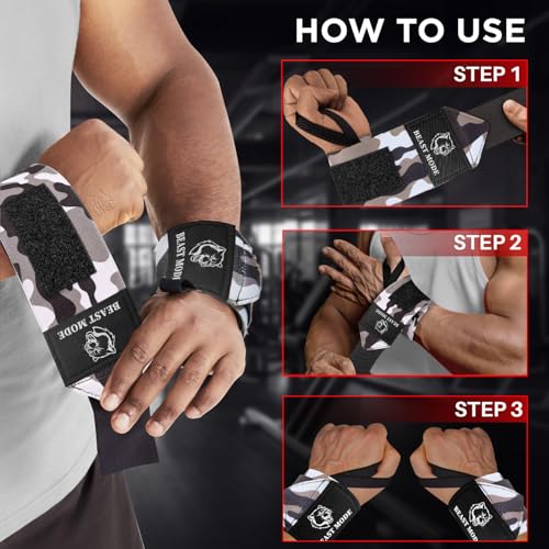 TECEUM Elastic Cotton Weightlifting Wrist Wraps with Thumb Loops, 1 Pair - color: Black Camo, style: 12" – Arms on Fire