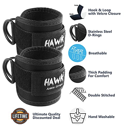 Hawk Sports Weightlifting Hooks with Wrist Straps & Ankle Strap Pair for Safely Weightlifting - Strengthen Your Grip and Lift Heavier Weights at Full Power