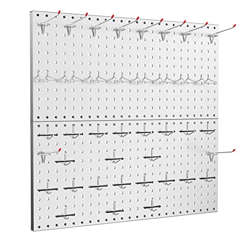 TORACK Metal Pegboard Wall Tool Organizer 24" x 24" or 12" x 48", 70 PCS Tools Storage Pegboard for Garage Peg Board Tool Organizer Board with Hooks for Workbench(Grey) - color: Gray