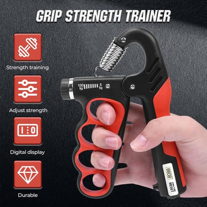 Adjustable Hand Grip Trainer with Electronic Counting, 2025 New Grip Strength Trainer 5-100KG/11-220LB Adjustable Hand Gripper Strengthener Forearm Exerciser for Adults Training Strength - color: Grey