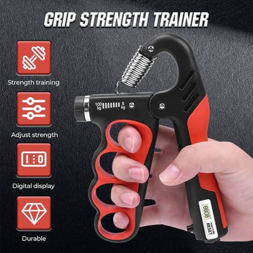 Adjustable Hand Grip Trainer with Electronic Counting, 2025 New Grip Strength Trainer 5-100KG/11-220LB Adjustable Hand Gripper Strengthener Forearm Exerciser for Adults Training Strength - color: Orange