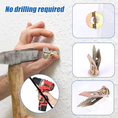 101pcs Drywall Self Drilling Anchors Kit, Manganese Steel Plasterboard Anchors with Screws and PH2 Blue Bit Wall Fixings Plugs for Cabinets TV Shelves Curtains Bicycles (No Drill Needed)
