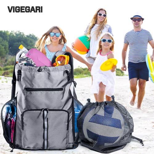 Large Beach Backpack Waterproof Sandproof - Customized Oversized Drawstring Pool Bag with Shoe Compartment for Toiletries, Towels, Gym, Travel - color: Grey, size: Large