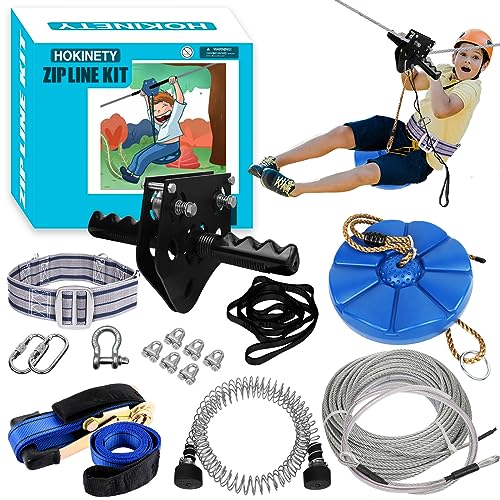 Zip Line Kit for Kids Adults : 200FT Up to 380Lbs - Quick Tighten Zipline for Backyard Outdoor with 100% Rust Proof Removable Trolley Seat Spring Brake - size: 200ft