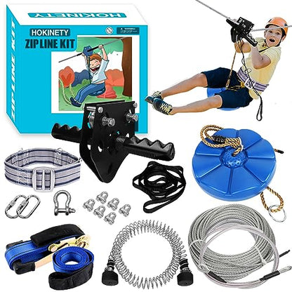 Zip Line Kit for Kids Adults : 100FT Up to 380Lbs - Quick Tighten Zipline for Backyard Outdoor with 100% Rust Proof Removable Trolley Seat Spring Brake - size: 100ft