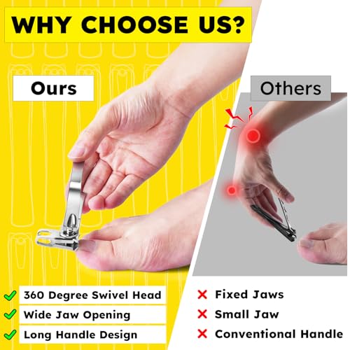 Nail Clippers for Seniors, 360 Degree Rotary Fingernail and Toenail Clippers with Long Handle Ultra Sharp Sturdy Stainless Steel Heavy Duty Large Toe Nail Clippers for Thick Nails - size: 360 Degree Rotary