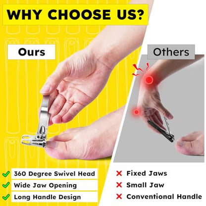 Nail Clippers for Seniors, 360 Degree Rotary Fingernail and Toenail Clippers with Long Handle Ultra Sharp Sturdy Stainless Steel Heavy Duty Large Toe Nail Clippers for Thick Nails - size: 360 Degree Rotary