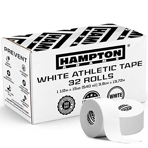 Hampton Adams | As Seen on Shark Tank | Original Bulk Athletic Tape (32-Pack) | 45 ft Rolls | NO Sticky Residue & Easy to Tear | Perfect for Sports Athletes, Trainers & First Aid Injury Wrap (White) - color: White, size: 1.5 inch (32 Rolls)