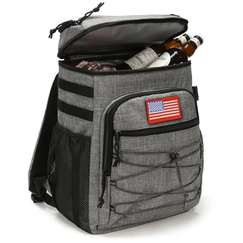 25L Insulated Cooler Backpack Water-Resistant Molle Cooler Bag for Camping | 25L Large Capacity Tactical Cooler Backpack Bag with Compartment Insulation Water-Resistant & Leakproof Durable & Comfortable - color: Gray