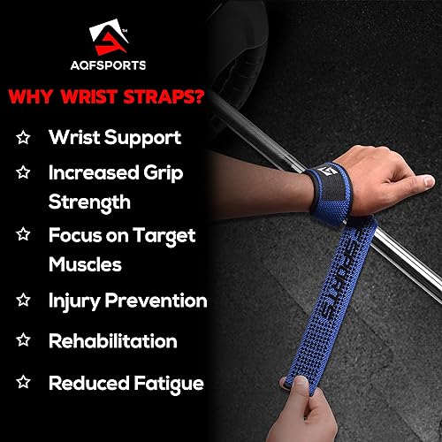 AQF Weight Lifting Straps, Padded Cotton Gym Wrist Straps for Deadlifts | 23" Extra-Long, Heavy-Duty Webbing, 5mm Neoprene Cushioning, Open-Loop Design, Sold as Pair, Ideal for Rows & Pull Workout - color: Blue Gel Grip