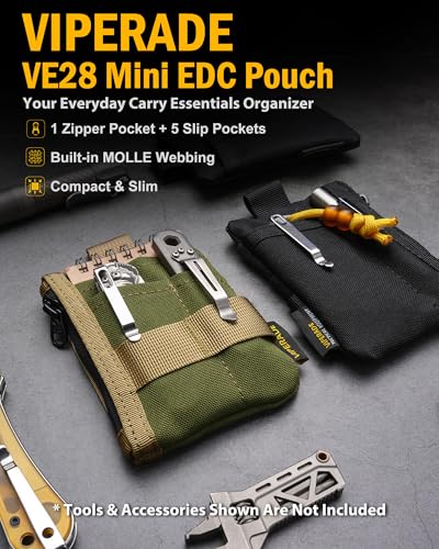 VIPERADE VE28 6-in-1 EDC Pouch, 500D Compact EDC Pocket Organizer, Molle Extension Tool Storage Bag, Small Coin Purse/Card Holder/Swiss Army Knife Pocket Pouch (Black) - color: Black
