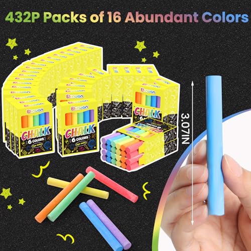 Ellinjan 432 Count Chalk Set for Kids, Non-Toxic Mini Chalk Bulk for Chalkboard, Back to School Supplies, Goody Bag Fillers, Classroom Prizes Gifts for Boys Girls, Easter Basket Stuffers (36 Boxes)