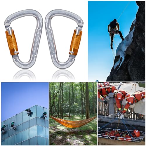 Auto Locking Rock Climbing Carabiner Clips, Heavy Duty Asymmetrical Carabiner Connector Used for Rappelling Rescue Outdoor Climbing, Mountaineer, Hammock, Camping - color: 25KN（4pack）