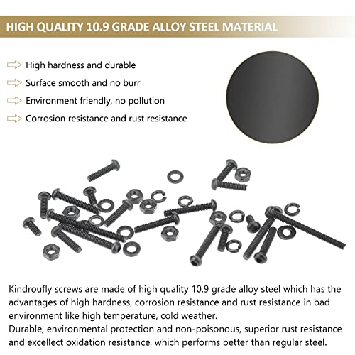 562 Pieces Black M2 x 4/6 /8/10 /12/16 /20mm Button Head Socket Cap Screws Nuts Washers Assortment Kit, 10.9 Grade Alloy Steel - size: M2, style: Button Head