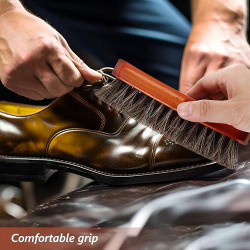 2pcs Dual-Head Horsehair Shoe Brushes with Wooden Handle for Leather and Suede Cleaning Polishing, Boot Cleaning Brush Set for Home and Travel Use